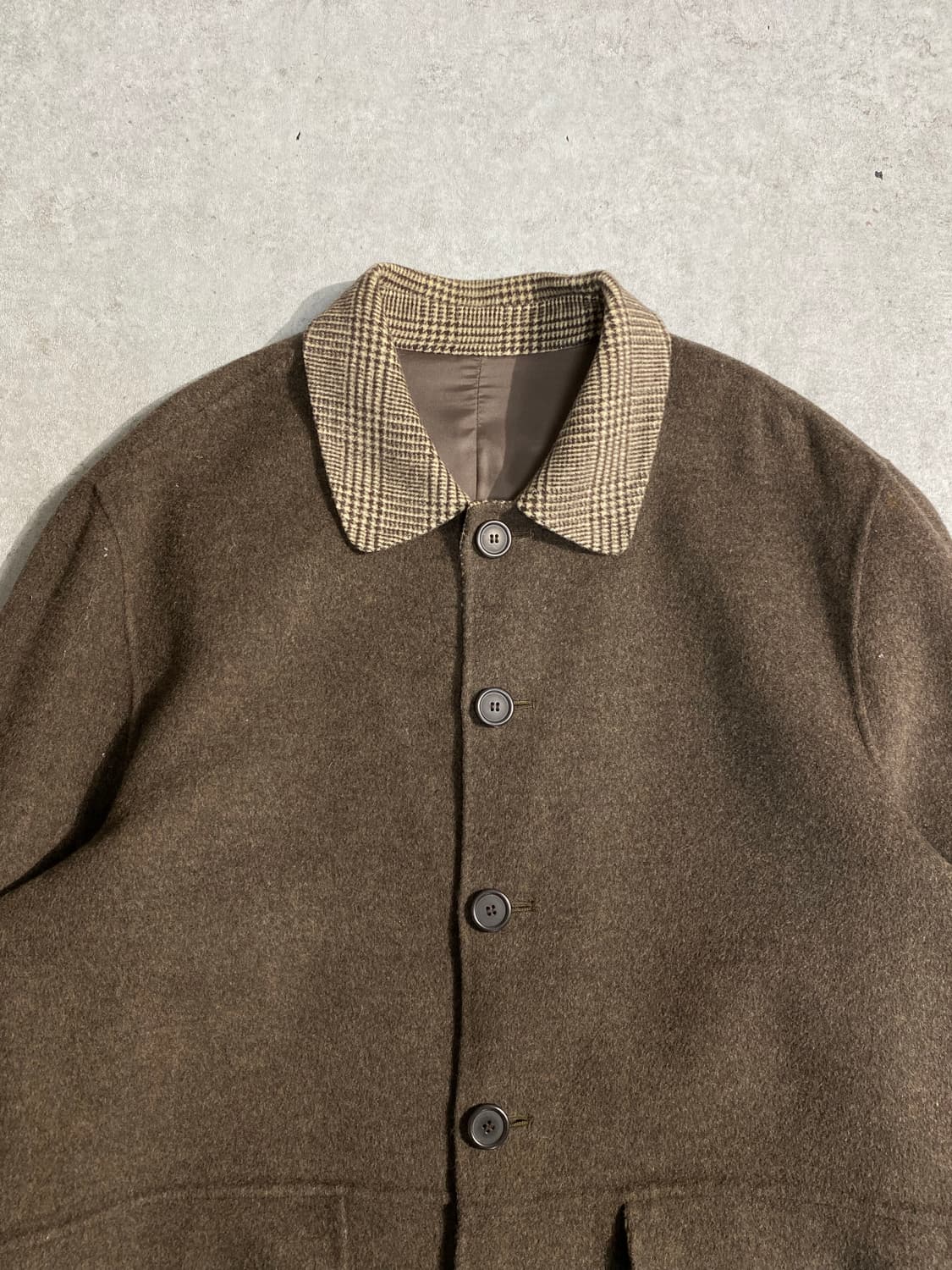 [L] 90s Vintage 빈티지 체크 칼라 램스울 코트 상품이미지2