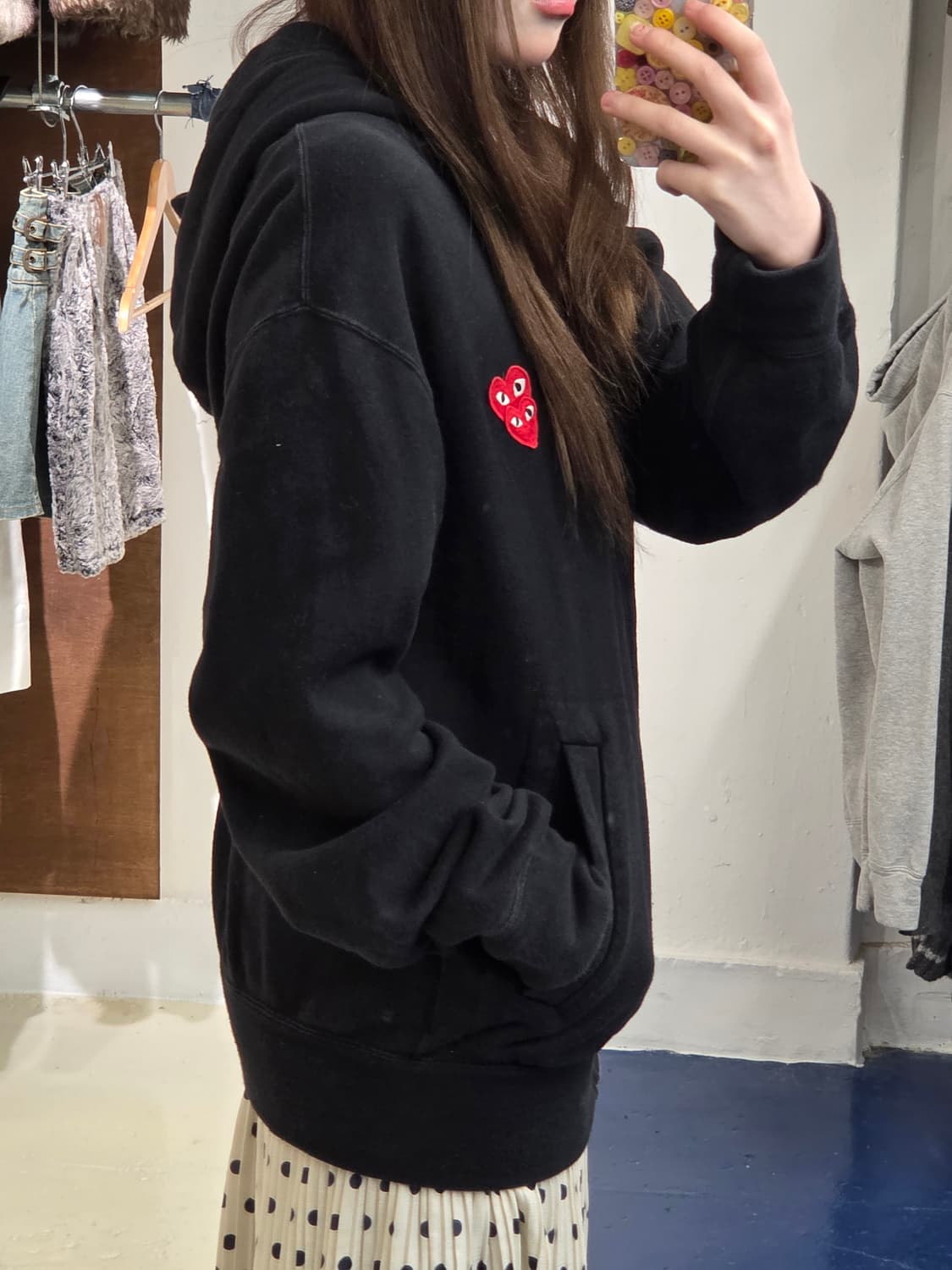 꼼데가르송 더블하트 블랙 후드집업 상품이미지3