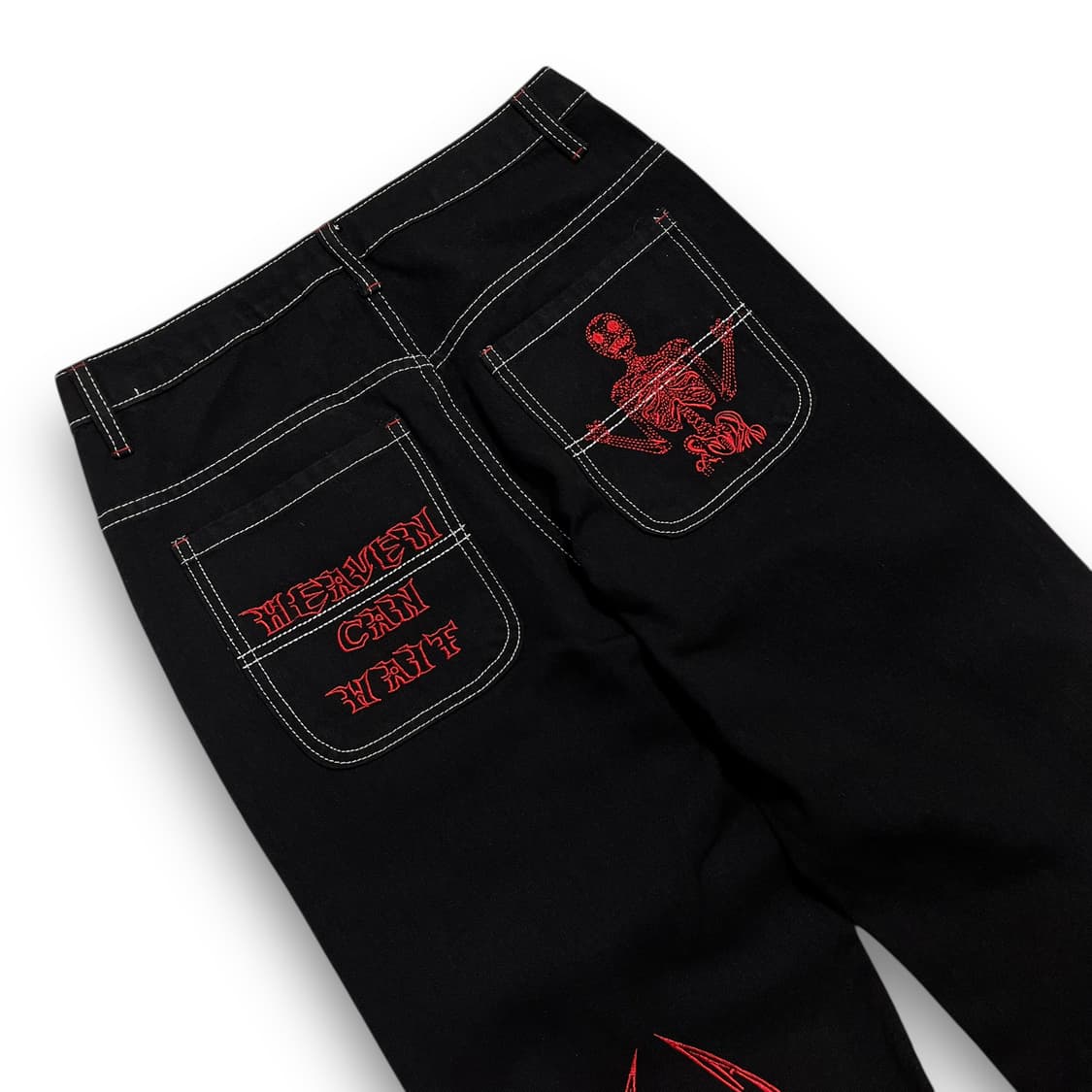 펑크 HCW 스컬 크로스 자수 다크 코튼 팬츠 상품이미지2