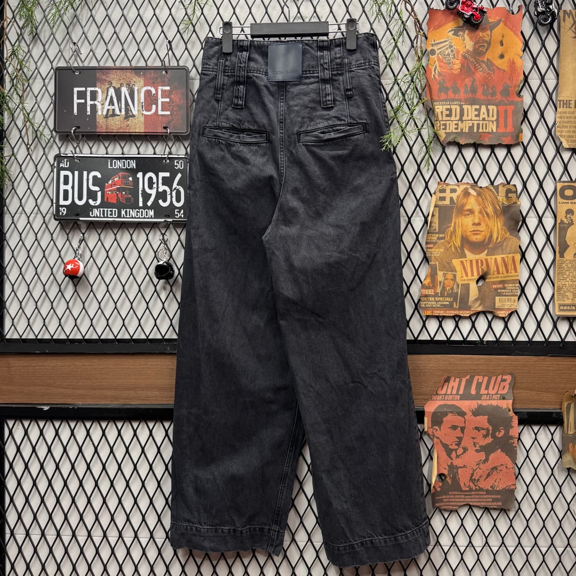 순진 칸디아니 데님 팬츠 전면 롱 벨트 포인트 흑청 상품이미지2