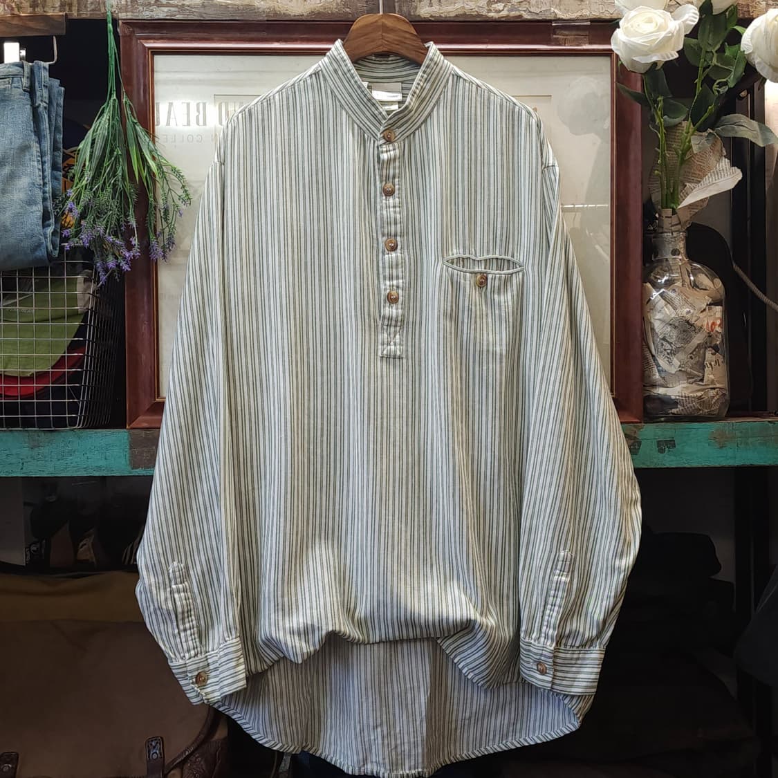 90s 엘엘빈x리 밸리 아일랜드 그랜드파더 셔츠 나이트셔츠 프렌치 xl 상품이미지2