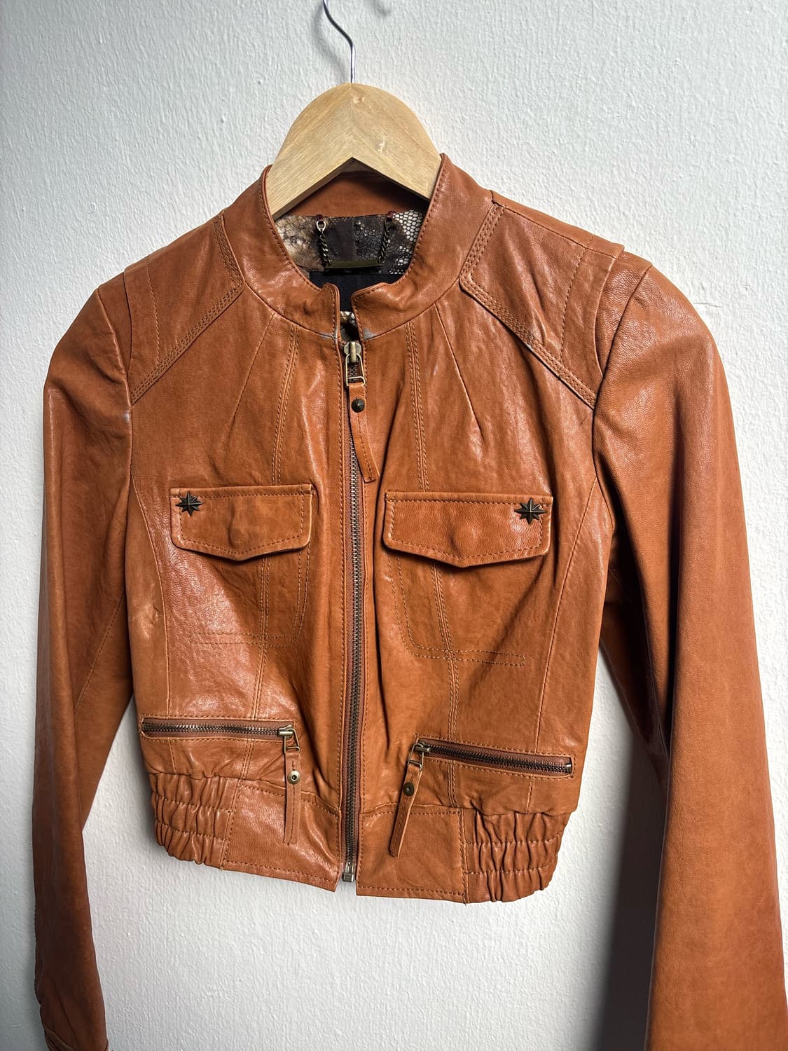 Vintage Brown Crop Leather Jacket 상품이미지2