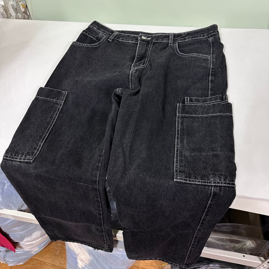 L 퍼스텝 빈티지블랙 워시드 일자핏 카고 데님팬츠 상품이미지2