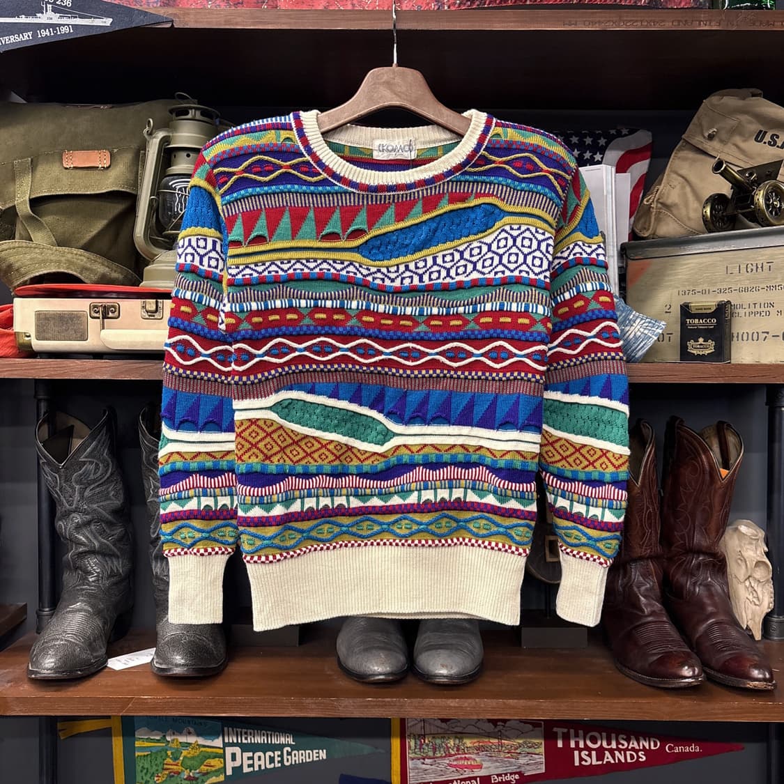 90s JPN 빈티지 멀티컬러 입체 케이블 쿠지패턴 스웨터 N162 상품이미지1