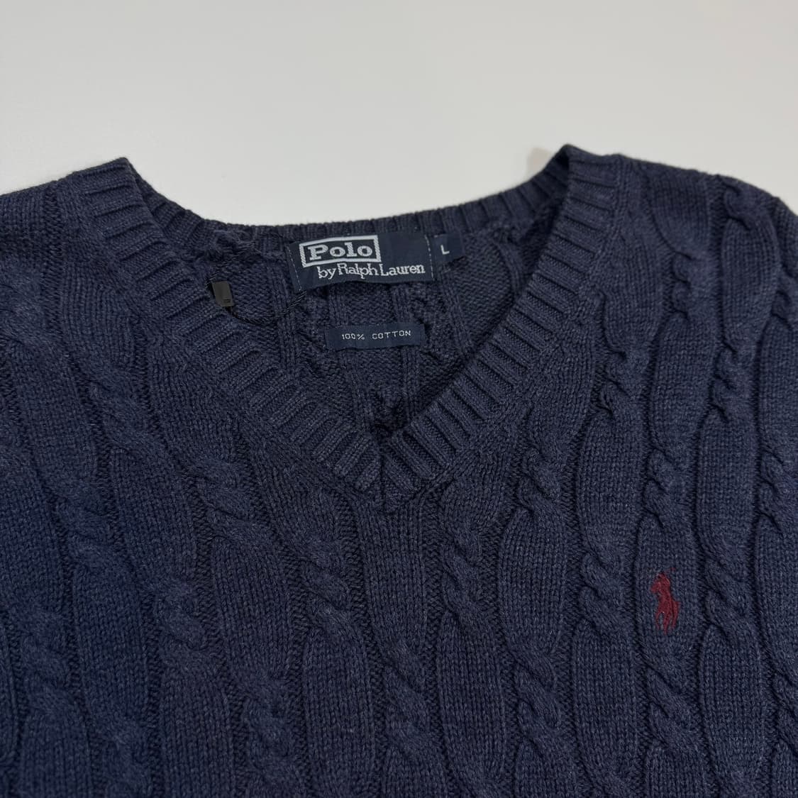 폴로 랄프로렌 네이비 브이넥 케이블 니트 상품이미지5