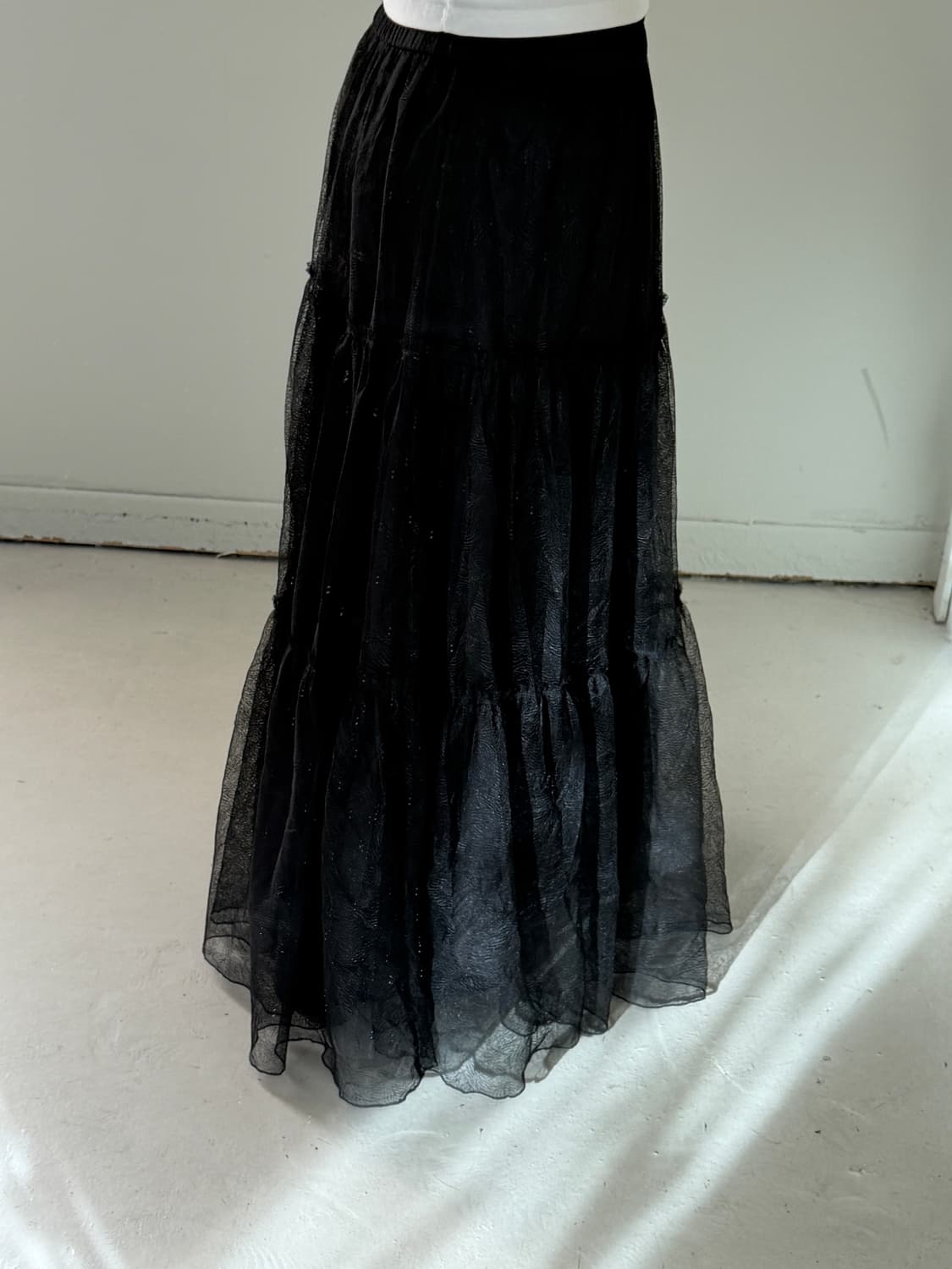 일본빈티지 블랙 티어드 튤 맥시 롱스커트 상품이미지2