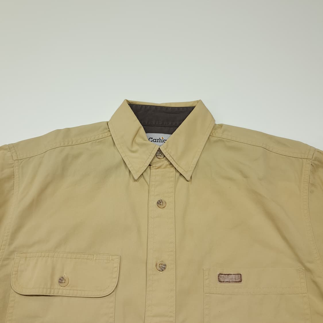 CK017 S 칼하트 00s 가죽패치 머스타드 반팔 워크 셔츠 남방 상품이미지2