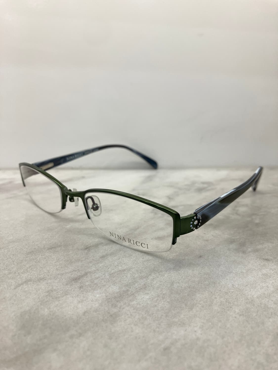 B44 니나리치 NINA RICCI 유광 딥그린 반무테 큐빅 메탈테 안경 상품이미지9