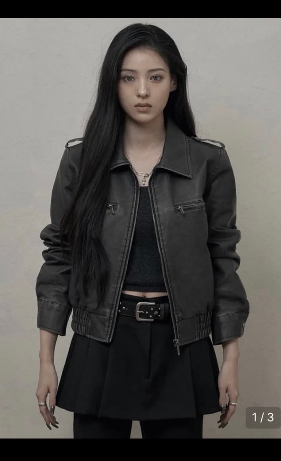 카키포인트 위시드 레더 봄버 자켓 상품이미지1