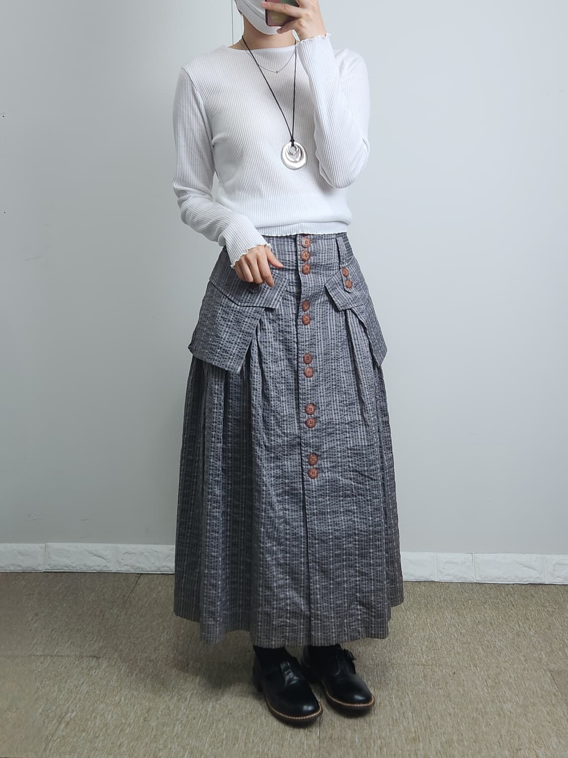 스트라이프 빅포켓 롱스커트 상품이미지5