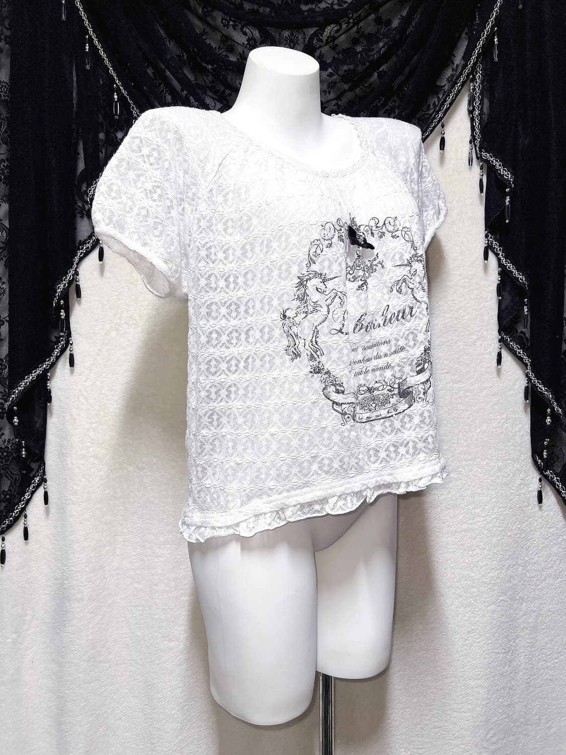 엑시즈팜 로맨틱갸루 고딕 고스로리 베이비돌 프릴레이스 반팔탑 블라우스 상품이미지2