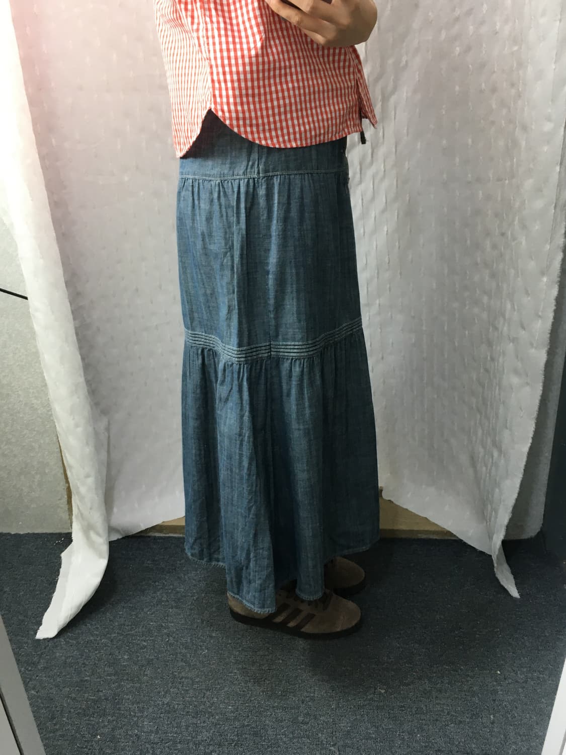데님 코튼 미디 스커트 상품이미지5