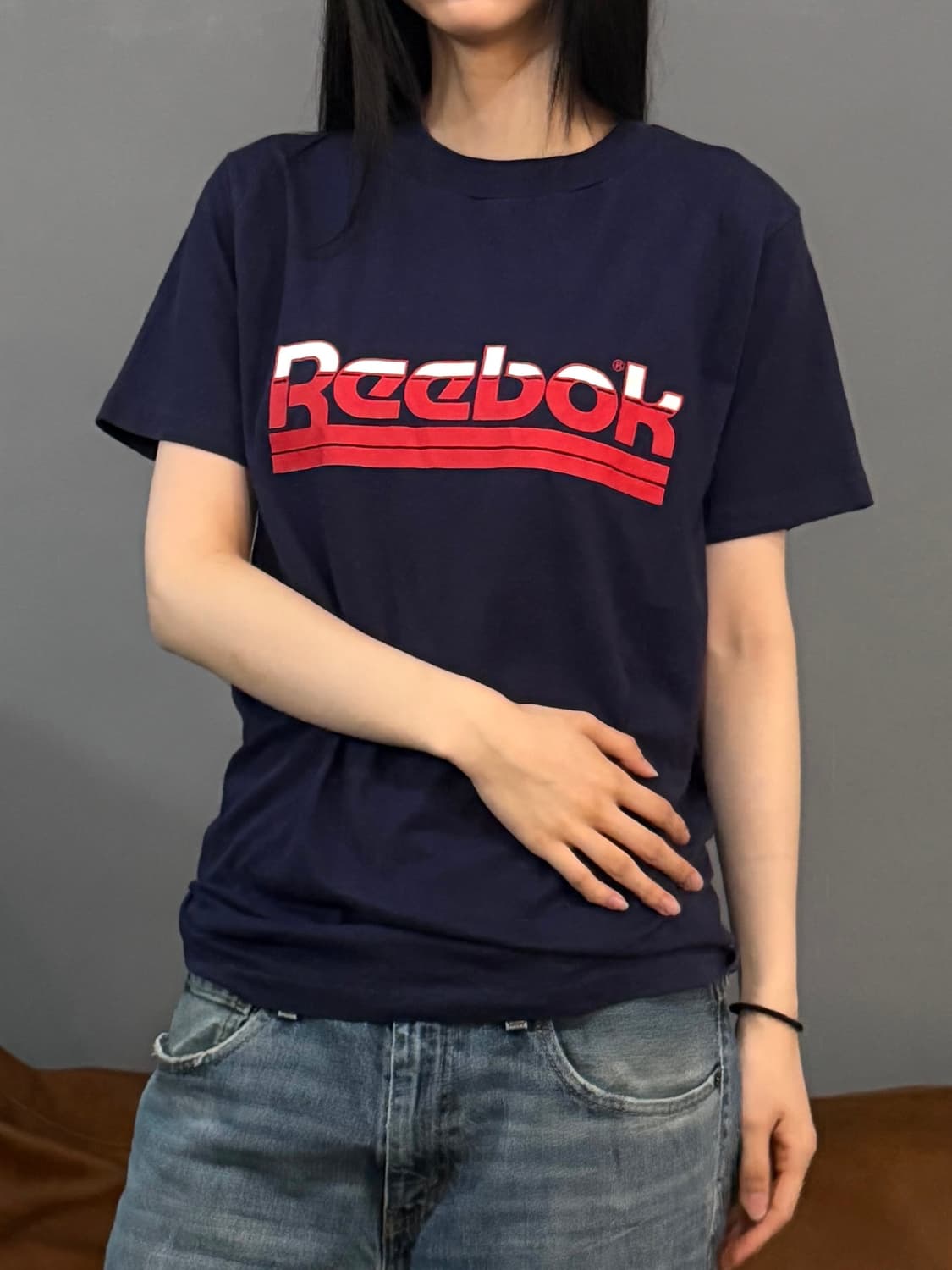00’s 빈티지 네이비 리복 로고 프린팅 반팔티 상품이미지2