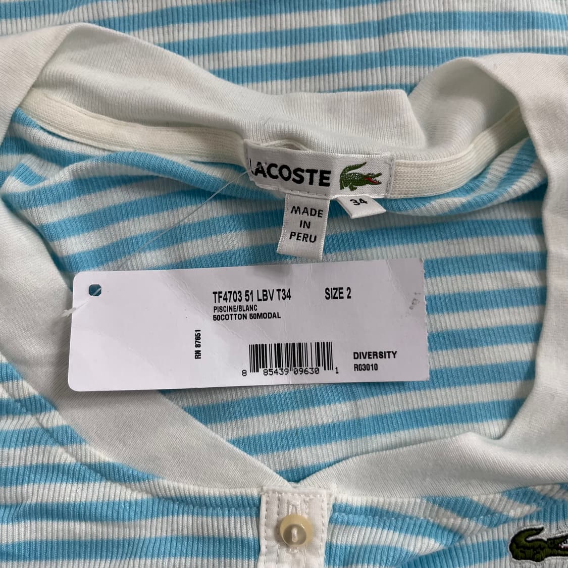 라코스테 슬림핏 스트라이프 헨리넥 반팔 (새상품) 상품이미지4