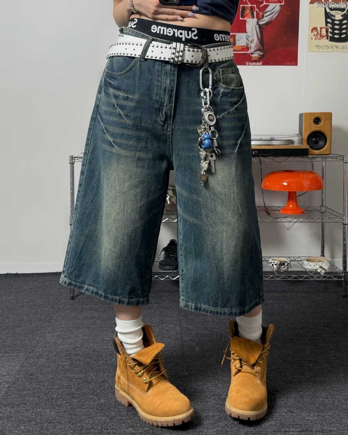 빈티지 워싱 와이드 버뮤다 데님 팬츠 상품이미지2
