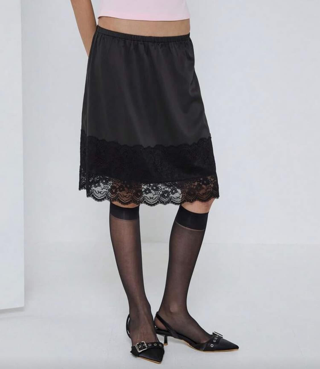 레이스 레이어드 미디 스커트 상품이미지1