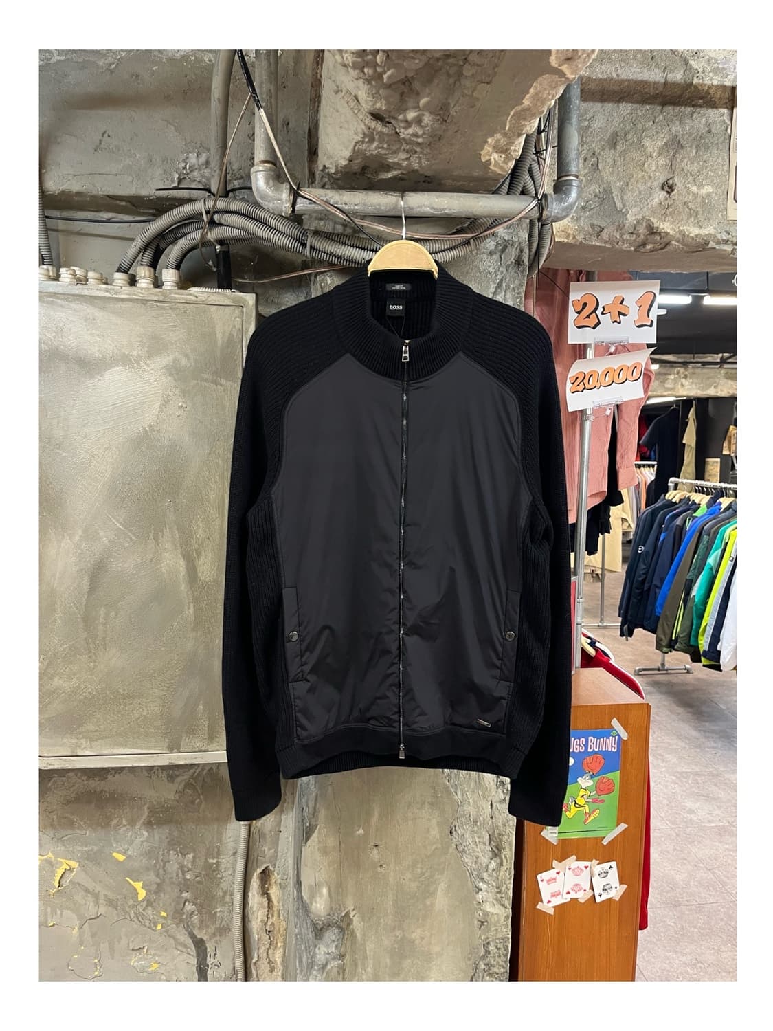 휴고 보스 니트 투웨이 집업 자켓 블랙 XL #csz3310 상품이미지1