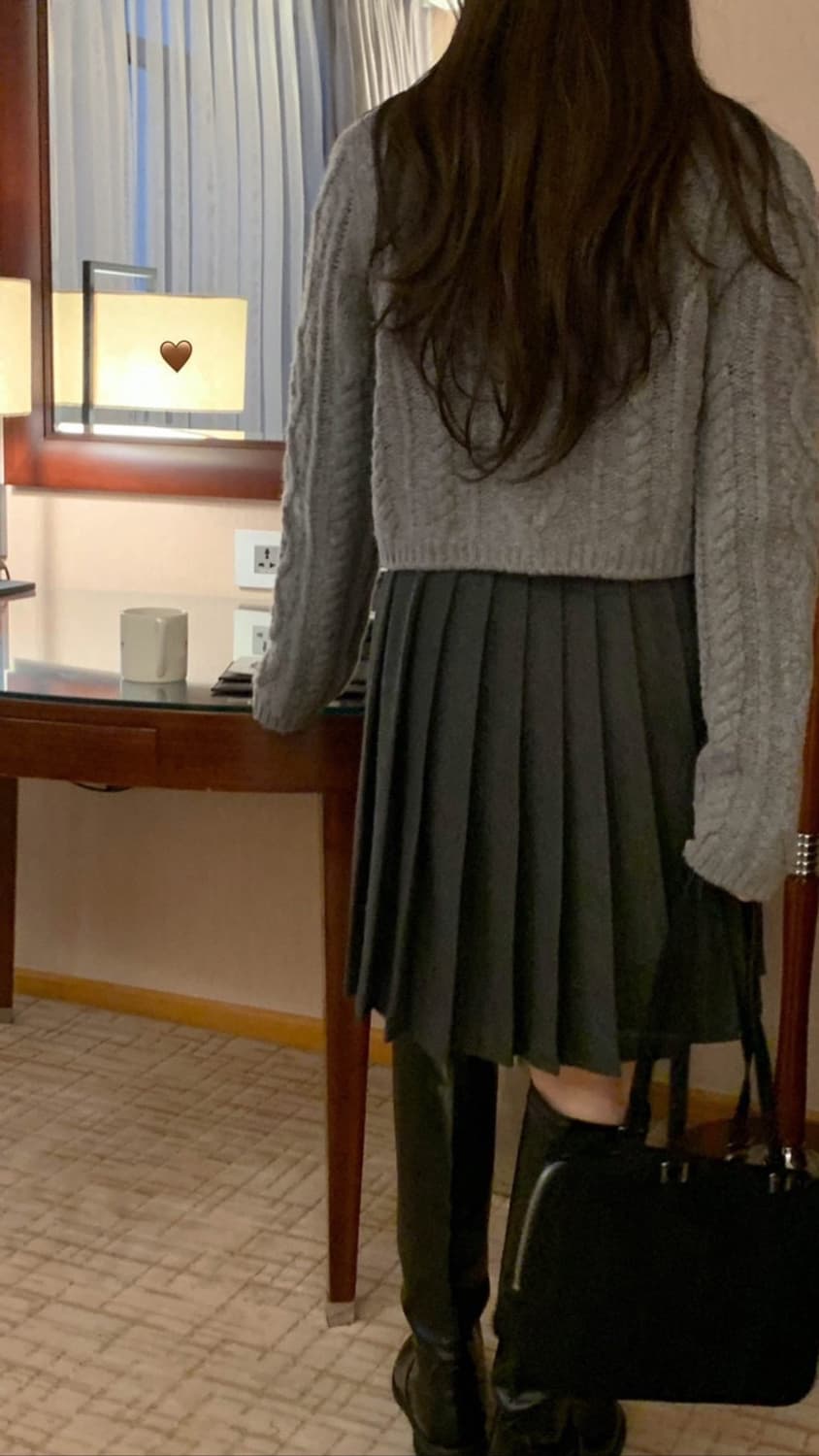 미엘 miel 크림 가디건 꽈배기 크롭 울50 그레이 상품이미지4