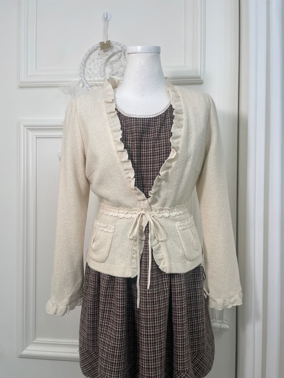 FRANCO FERRARO ivory tweed lace trim bow 상품이미지1