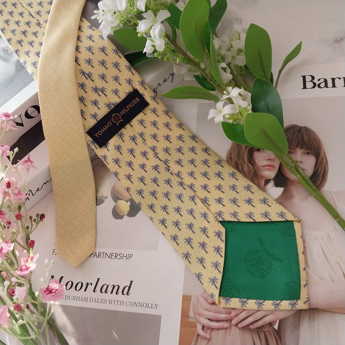 타미힐피거 실크 레몬옐로우 야자수 패턴 넥타이 9cm A+등급 K1636 상품이미지5