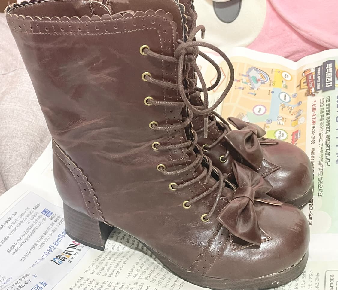 오늘만)디어리 디마럽 워커 리본 부츠 라떼갸루 초코맛 핀터깔 희귀 상품이미지3