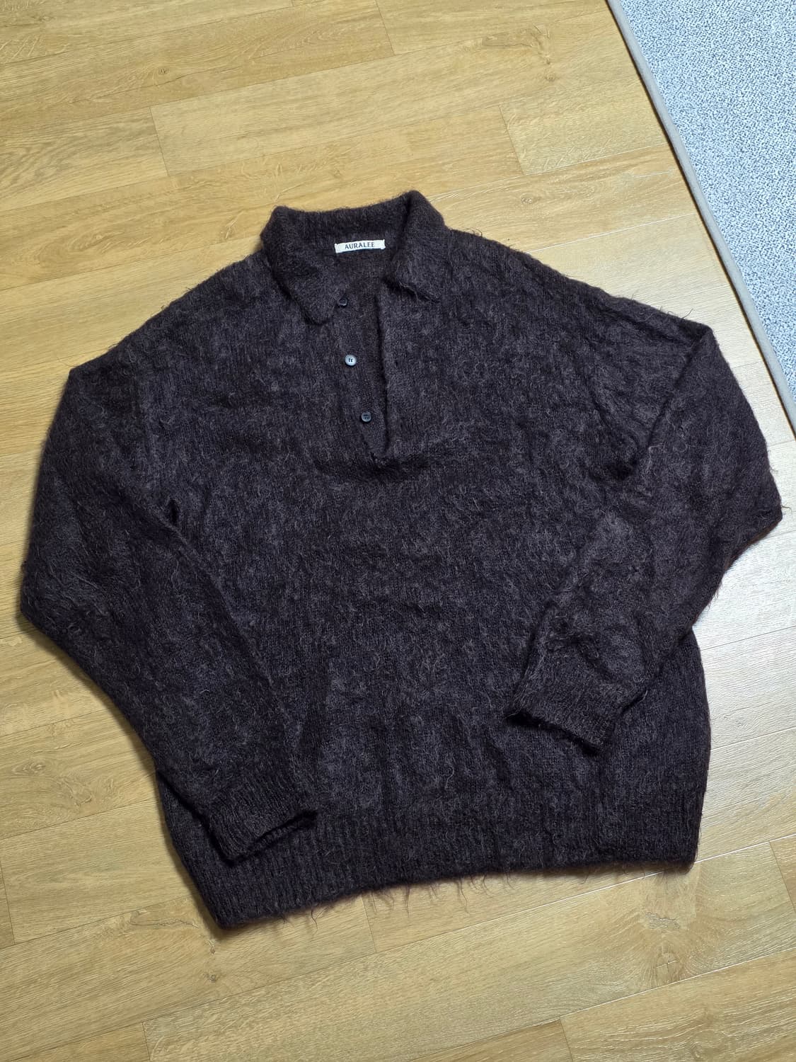 [4] 오라리 브러쉬드 슈퍼 키드 모헤어 니트 폴로 다크 브라운 상품이미지1