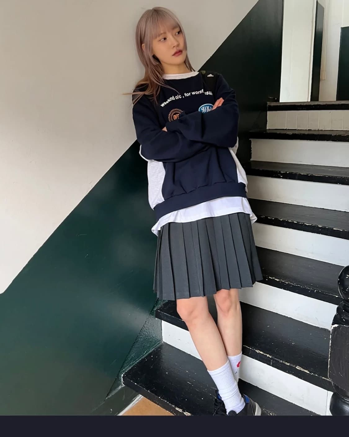 아케 |  스쿨룩 미디 플리츠 스커트 상품이미지4