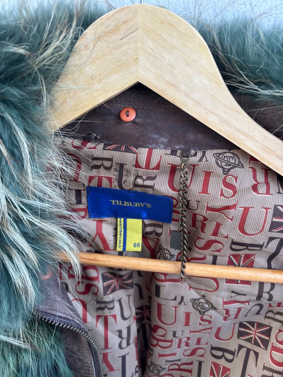 Vintage Brown Green Fur Leather Jacket 상품이미지5