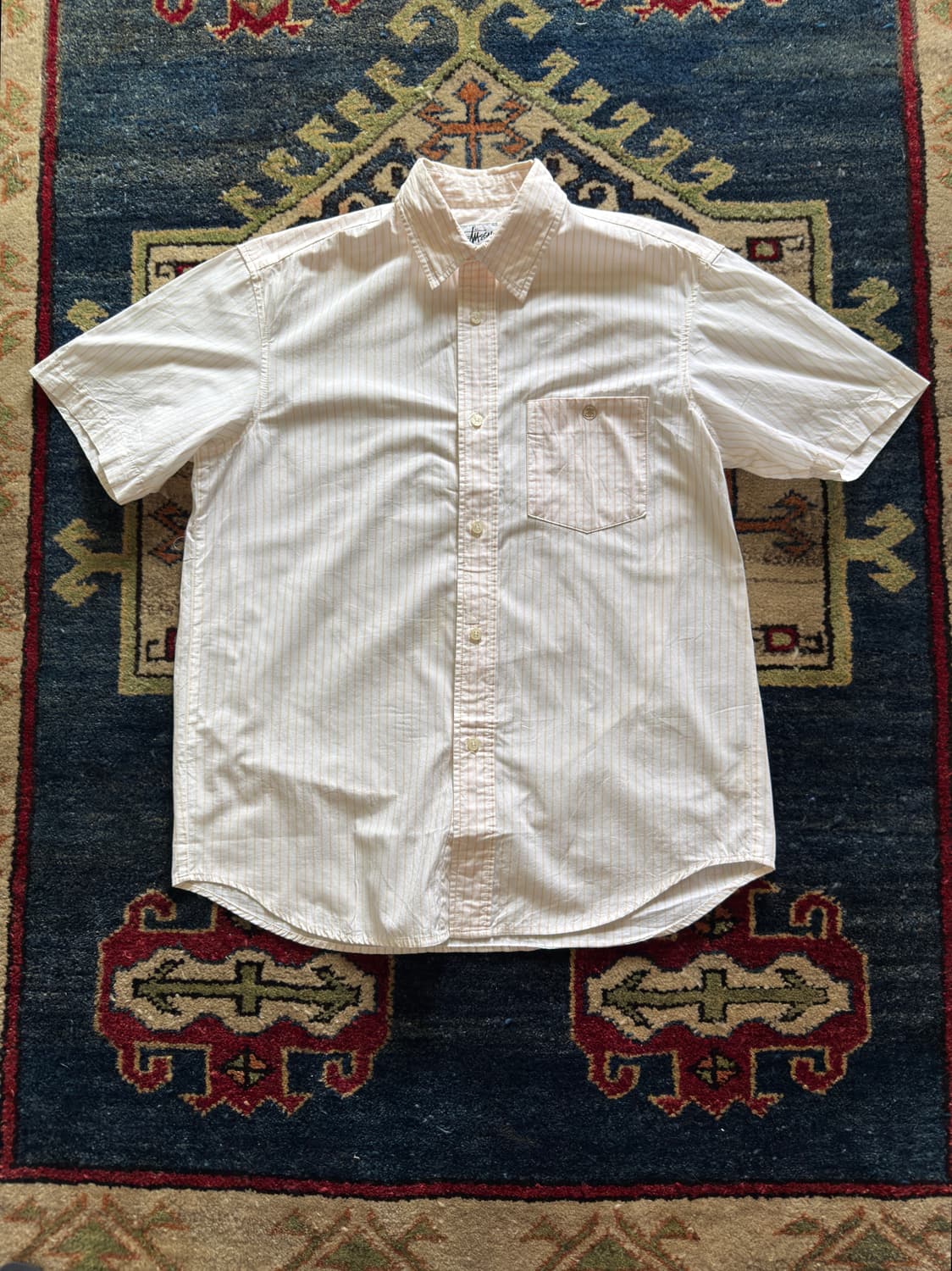 90s USA Stussy strip & check shirt  상품이미지1