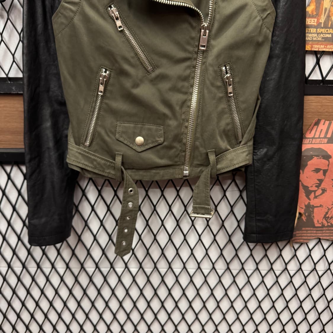 00s 디젤 램스킨 코튼 레더 자켓 전면 집업 포켓 포인트 블랙 카키 상품이미지4