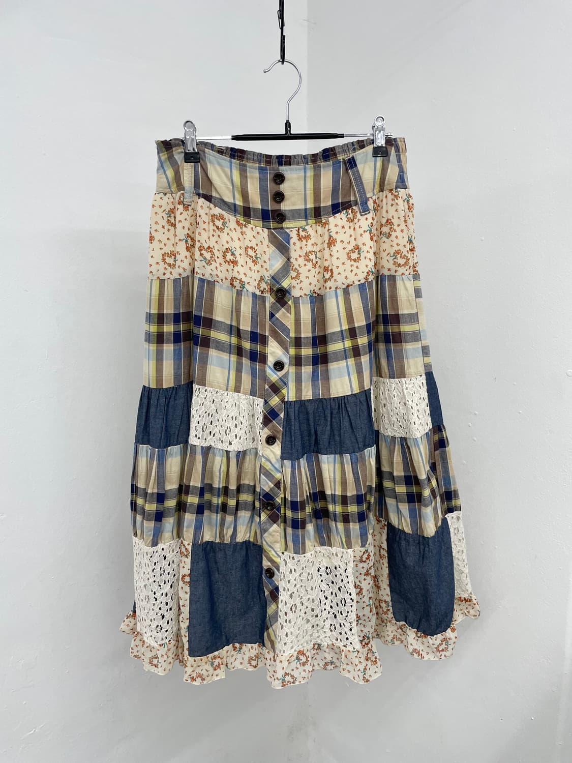 모리 패치워크 버튼 스커트 *레어 상품이미지2