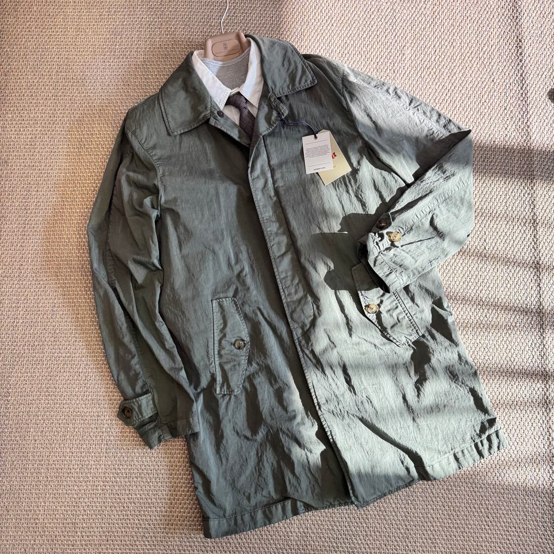 Baracuta 바라쿠타 경량 테크원단 방수 방풍 필드 코트 베이지그레이 상품이미지5