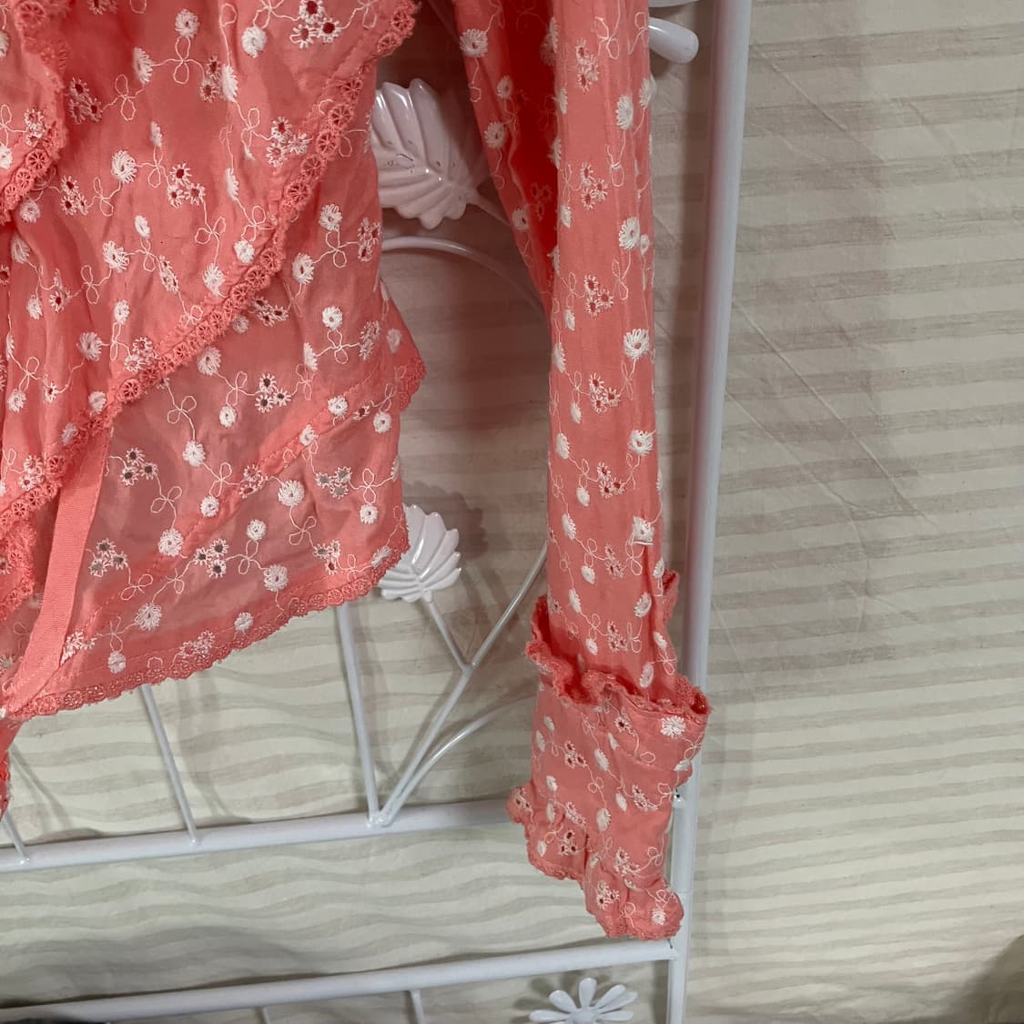 빈티지 핑크 플라워 패턴 레이스 블라우스 958 y2k 스트릿 갸루 펑키 상품이미지4