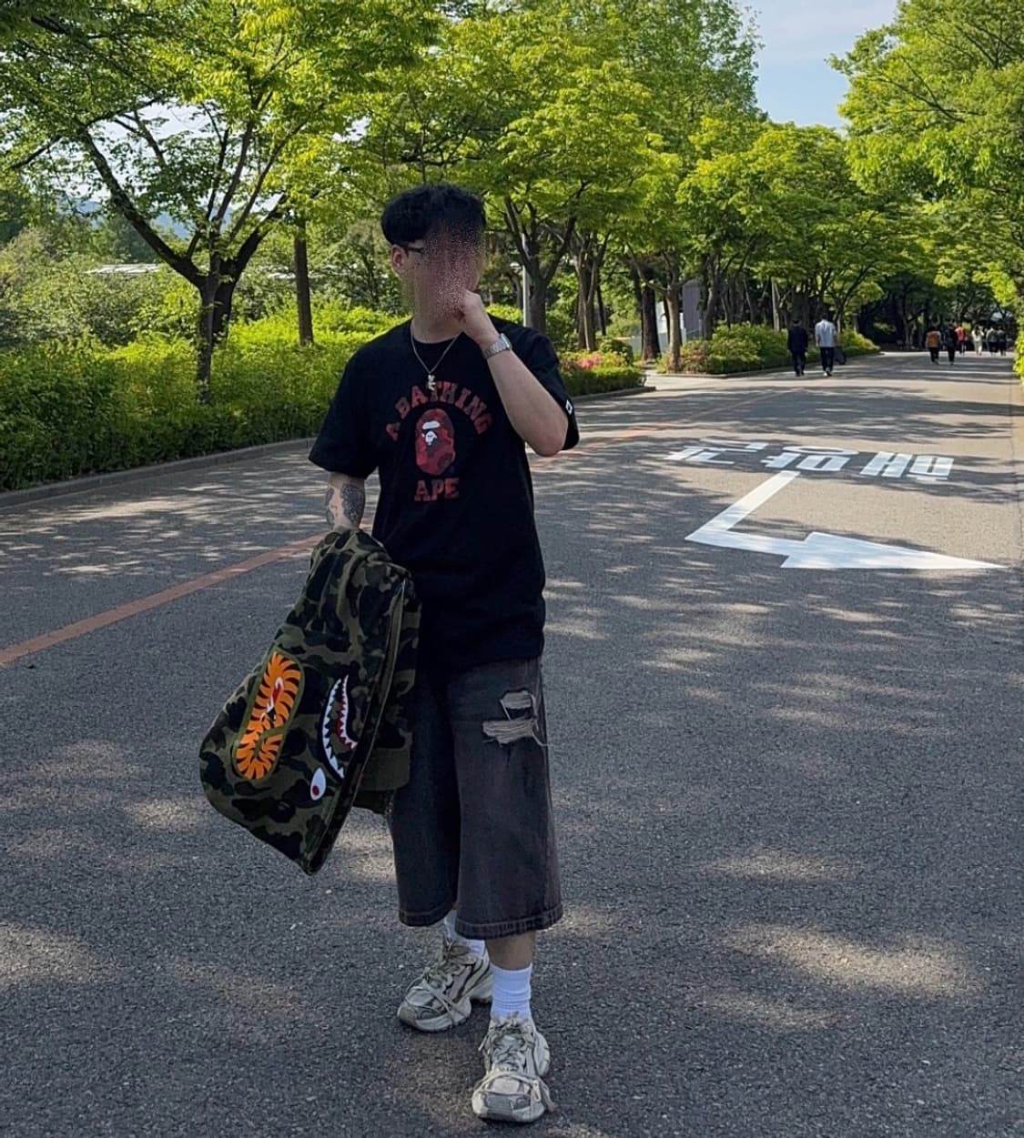 베이프 컬러 카모 컬리지 티셔츠 블랙 레드 M 상품이미지2