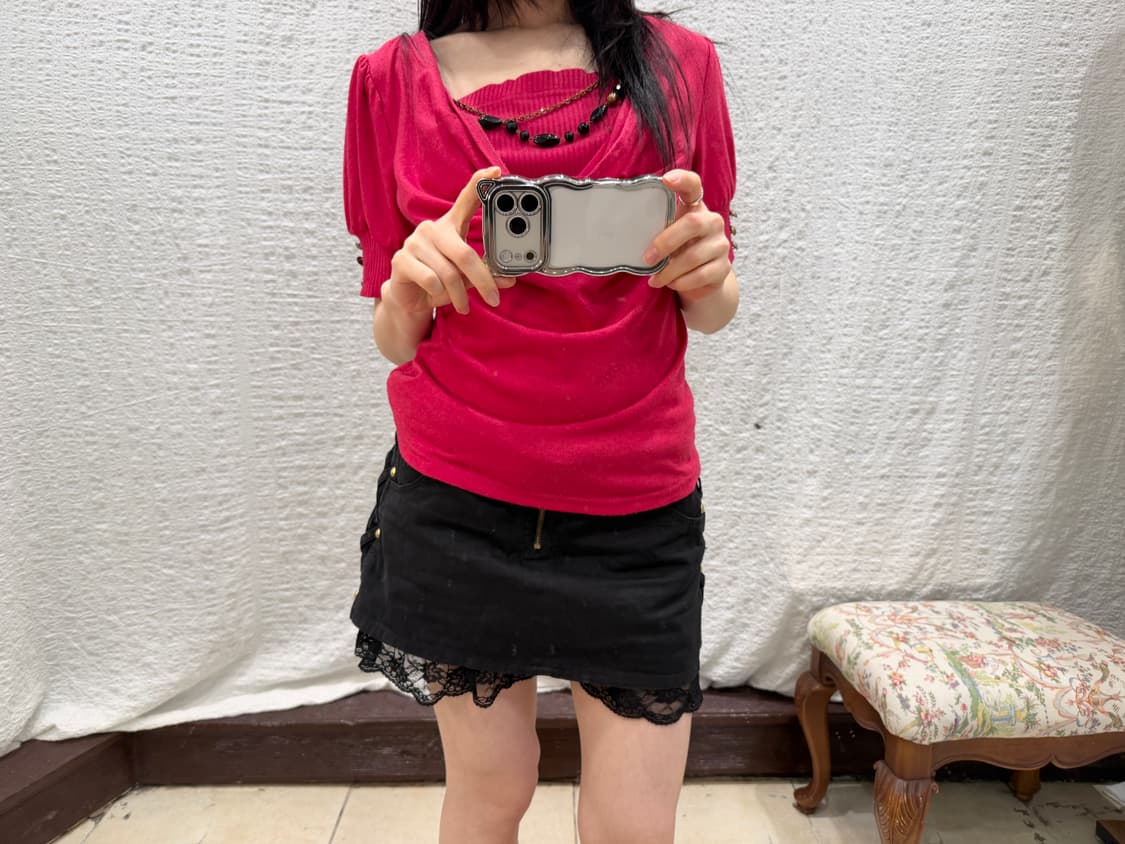 lace-up black mini skirt 상품이미지2