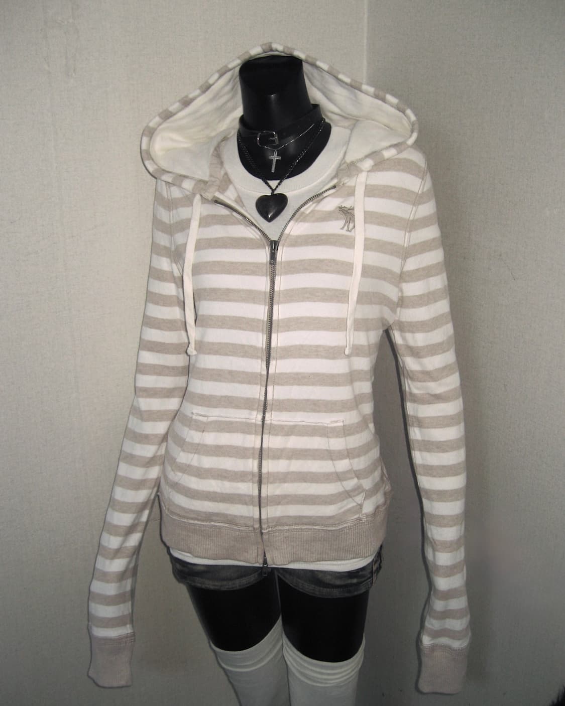 아베크롬비 밀크티 베이지 스트라이프 투지퍼 후드집업 y2k 상품이미지2