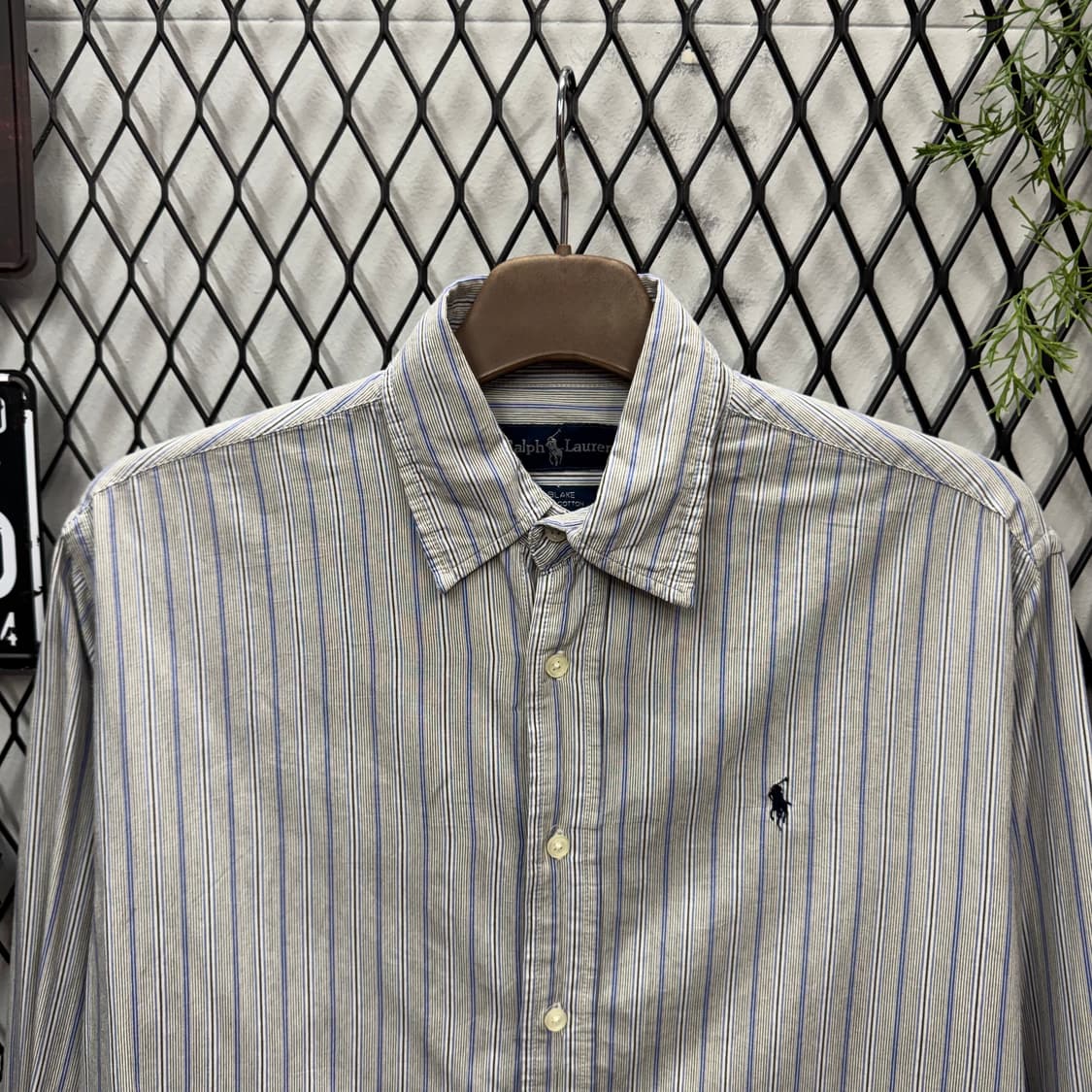 폴로 랄프로렌 스트라이프 긴팔 셔츠 네이비 포니 로고 포인트 그레이 상품이미지3