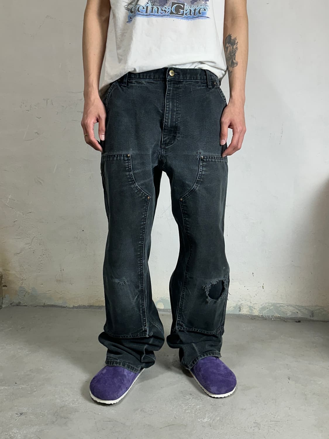 OG 칼하트 B136 더블니 팬츠 칼하트 썩블니 블랙 상품이미지3