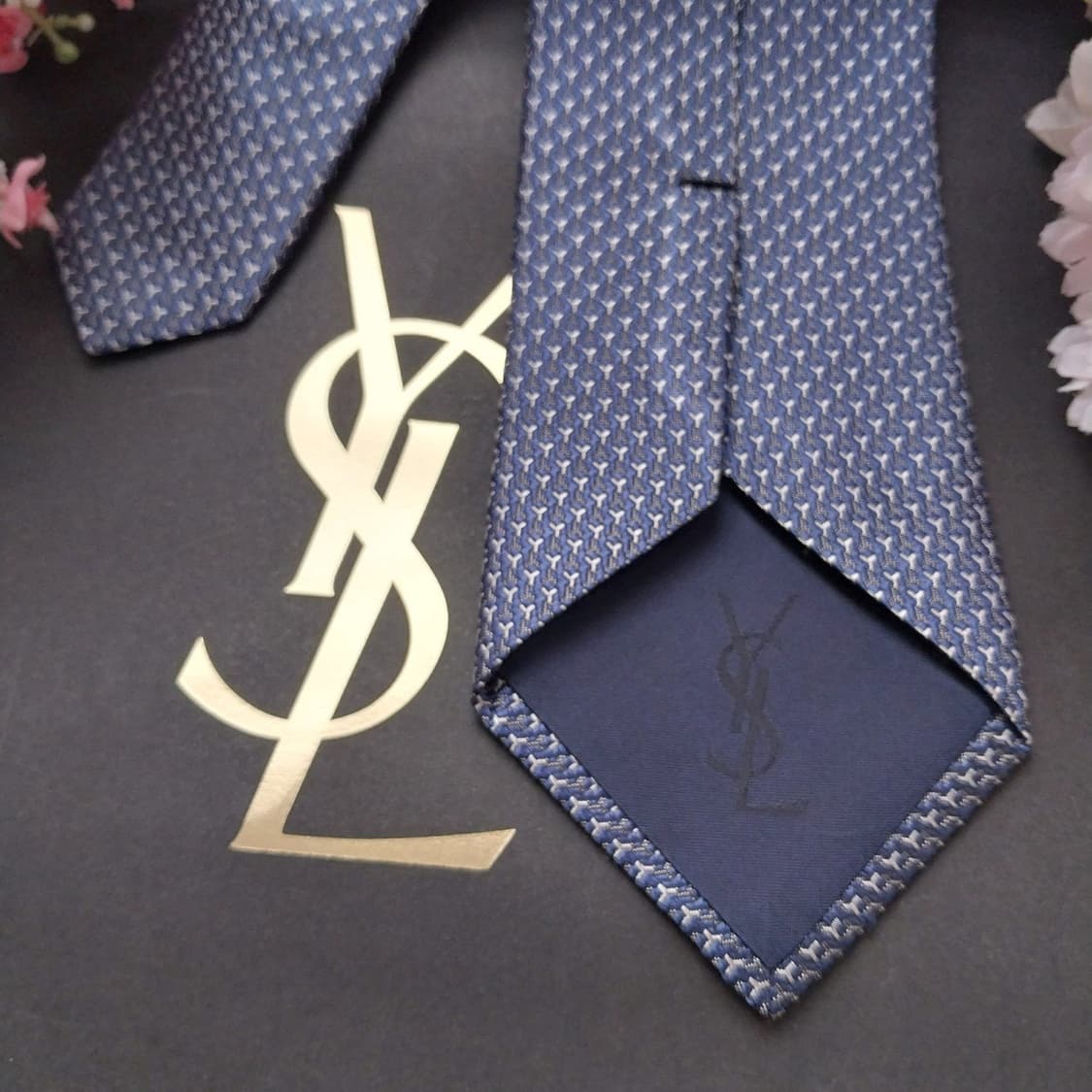 입생로랑 실크 블루 자카드 로고 넥타이 8.3cm S~A+등급 K1466 상품이미지7