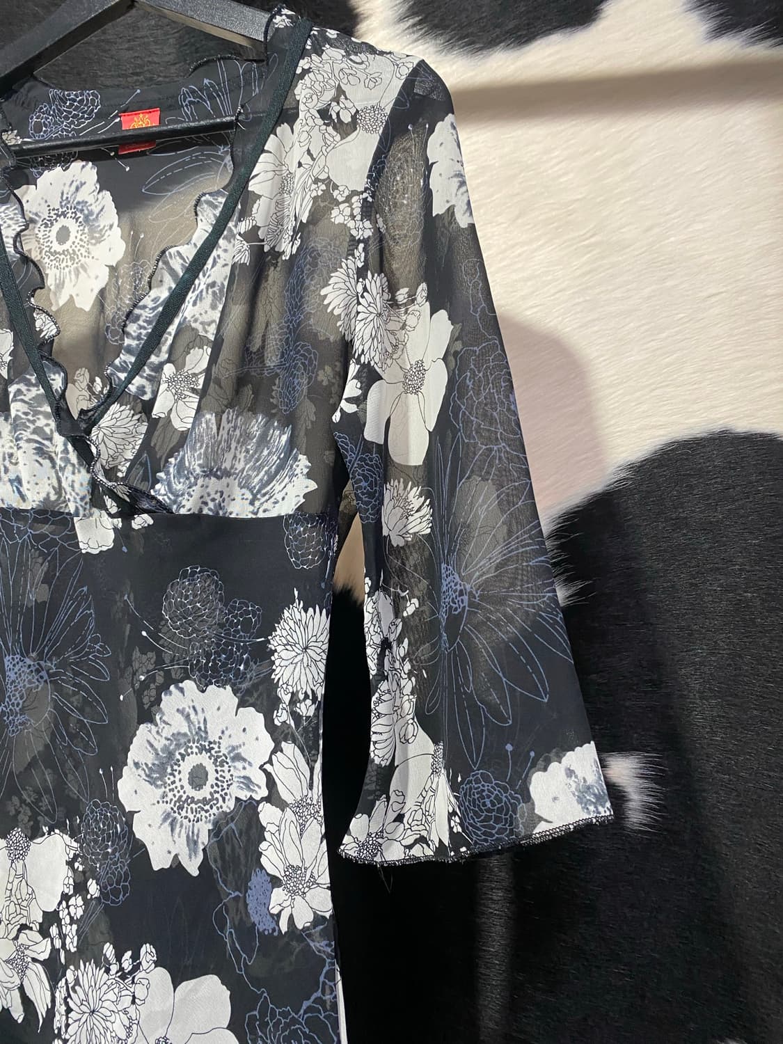 Japanese vtg 오리엔탈 무드 플라워 시스루 탑 상품이미지4