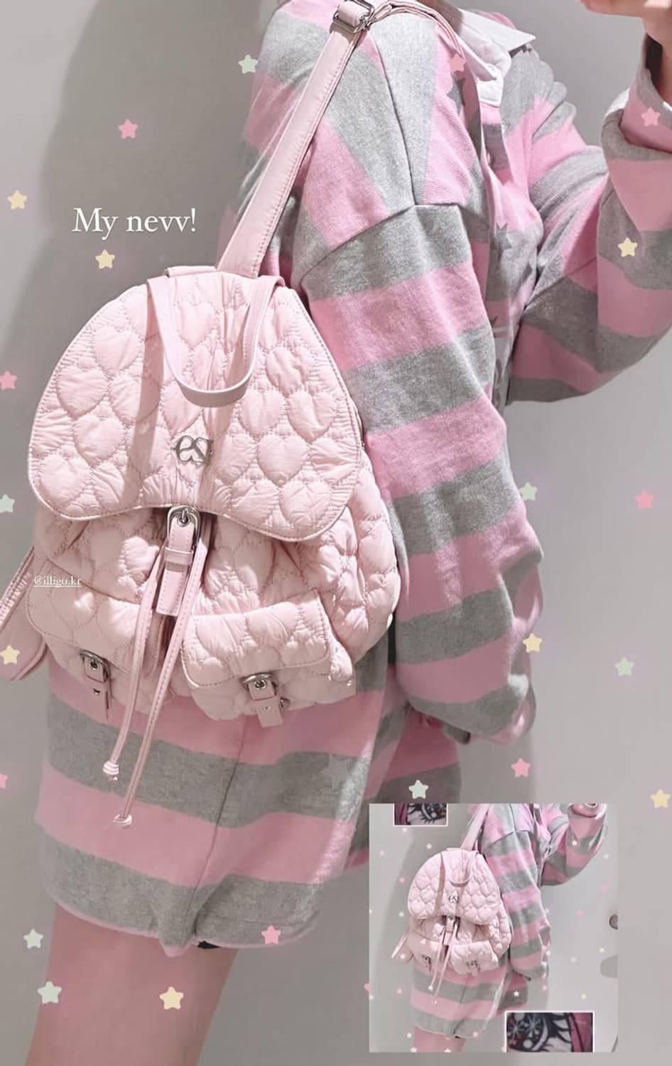 일리고 하트 퀼팅 백팩 핑크 상품이미지1