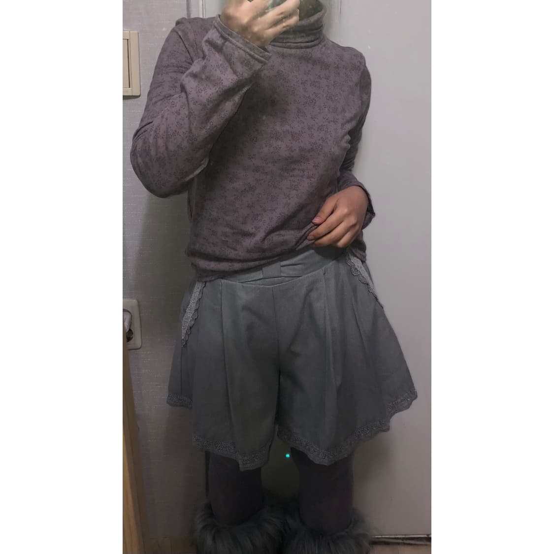 빈티지 코디 세트 플라워 목폴라 티셔츠 플레어 반바지 상품이미지2