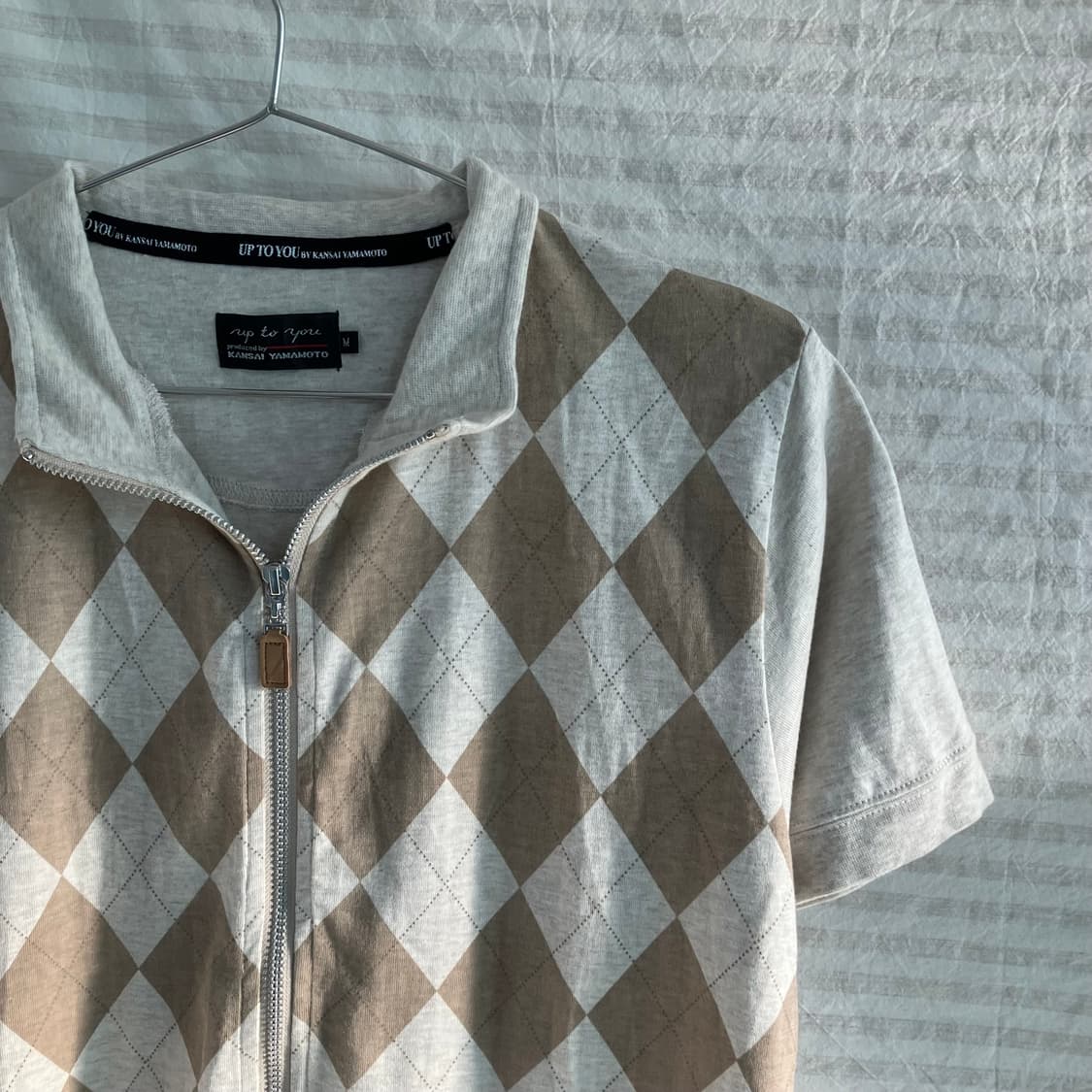 빈티지 아가일 브라운 반팔 집업 o-1010 y2k 스트릿 갸루 펑키 일 상품이미지2