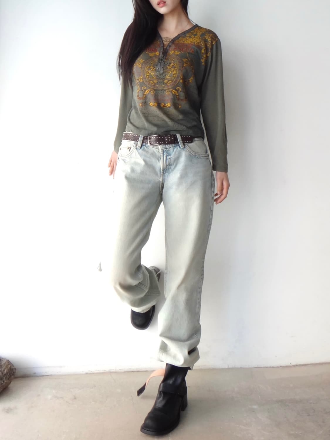 Y2k zip sleeveless tee / khaki 상품이미지2