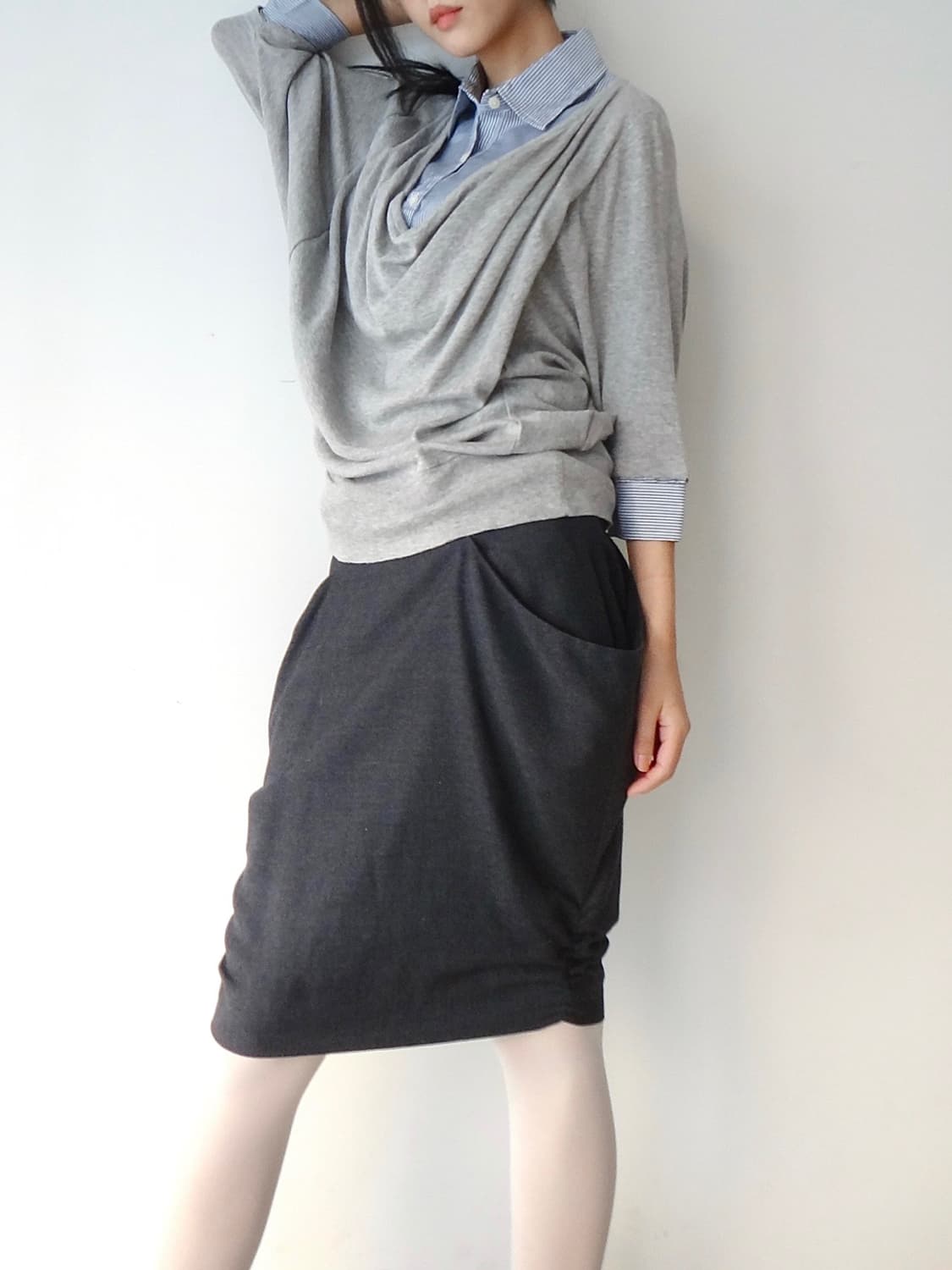 Stripe drape top / grey 상품이미지6