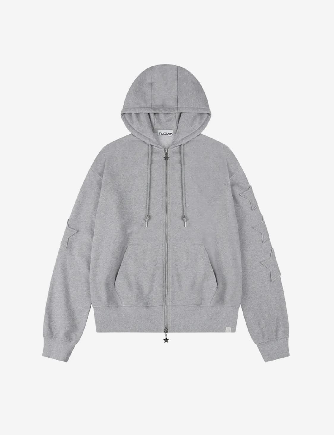 STAR PATCH HOOD ZIP-UP [HEATHER GREY] 상품이미지1