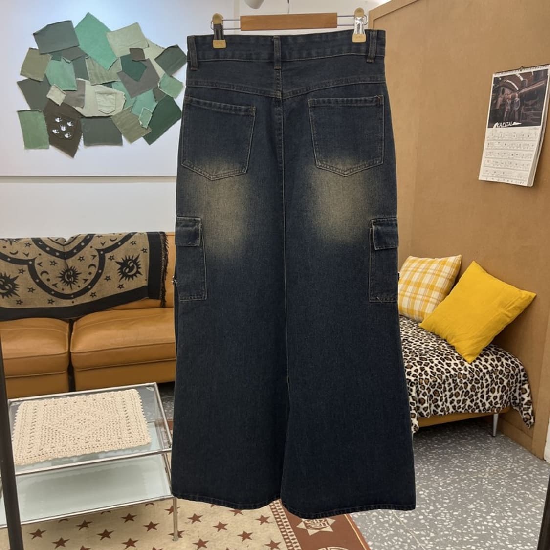 빈티지 올드스쿨 스트릿 힙합 워싱 카고 데님 롱스커트 M C10287 상품이미지4