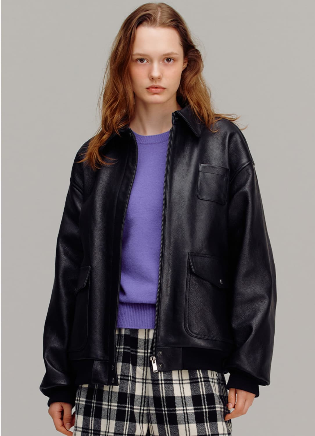 앤드유 테겔 리얼 레더 봄버 자켓 (Black) 상품이미지5