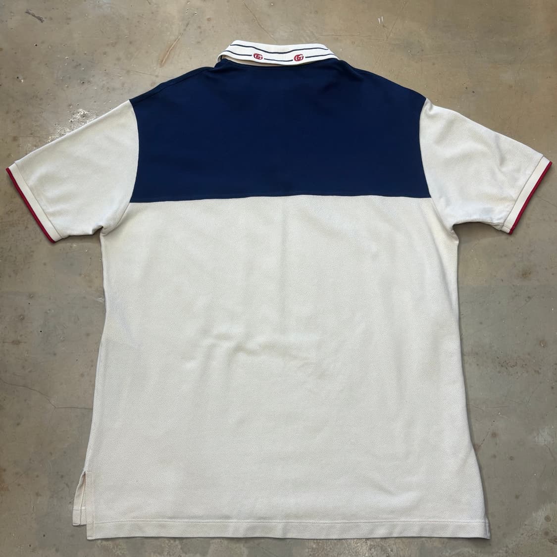 L 구찌 아이보리 네이비 배색 카라 반팔 티셔츠 상품이미지3