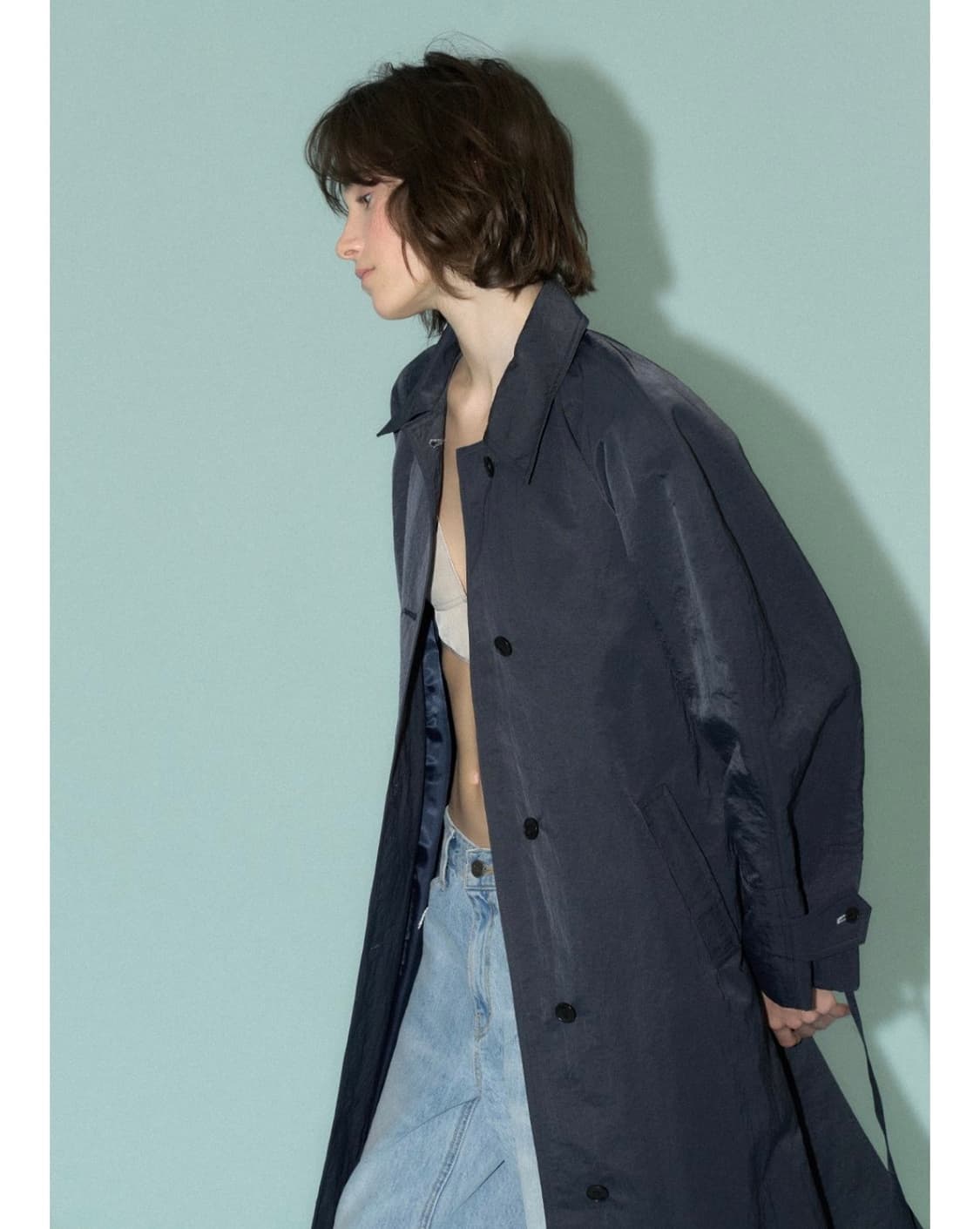 포에토 트렌치 코트 네이비 상품이미지5